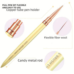 Metal Handle Nail Liner Brush Set for Nail Art Manicure