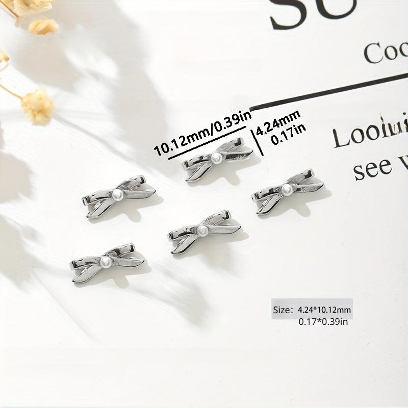 12pcs Ballet Bowknot Nail Charms Pearls 3D Nail Accessories DIY Nail Salons