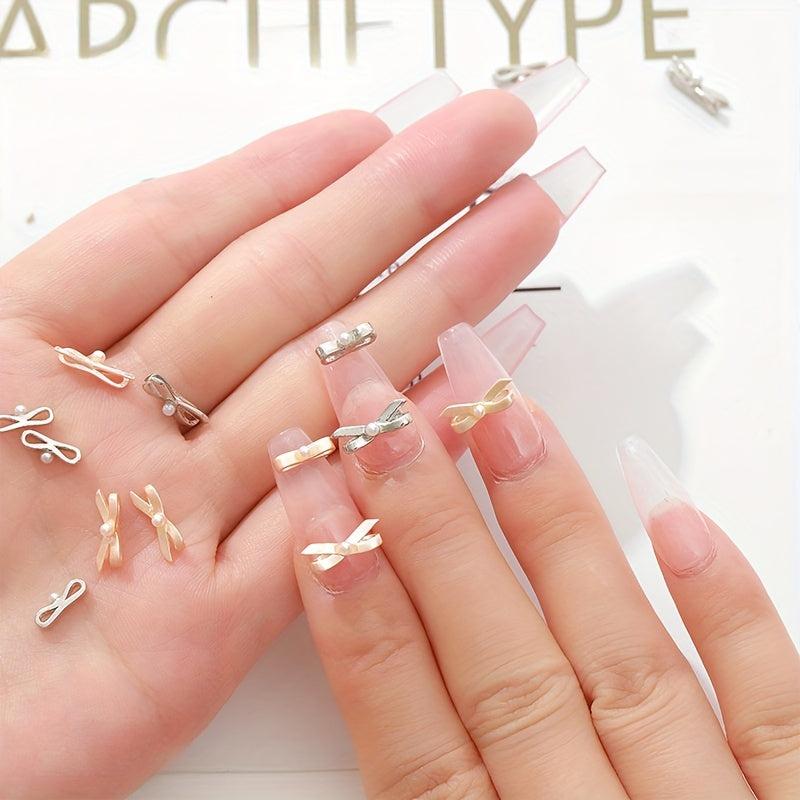 12pcs Ballet Bowknot Nail Charms Pearls 3D Nail Accessories DIY Nail Salons