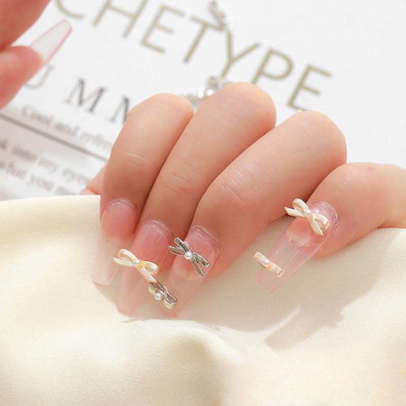 12pcs Ballet Bowknot Nail Charms Pearls 3D Nail Accessories DIY Nail Salons