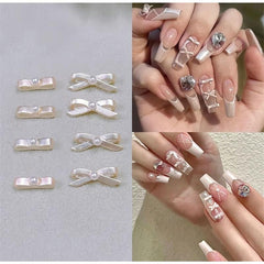 12pcs Ballet Bowknot Nail Charms Pearls 3D Nail Accessories DIY Nail Salons