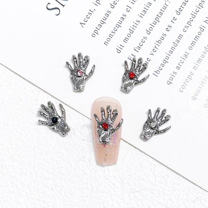 Evil's Eye Hand Nail Art Charms With Rhinestones 3D Alloy Nail Gem Accessories
