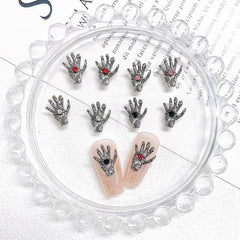 Evil's Eye Hand Nail Art Charms With Rhinestones 3D Alloy Nail Gem Accessories
