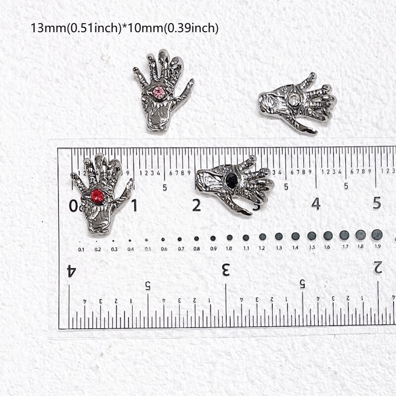 Evil's Eye Hand Nail Art Charms With Rhinestones 3D Alloy Nail Gem Accessories