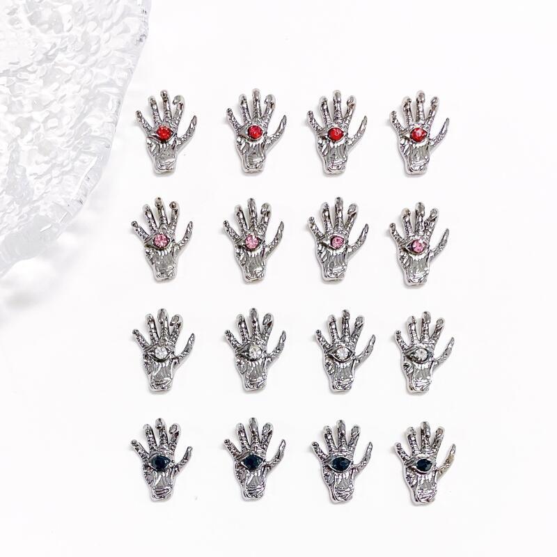 Evil's Eye Hand Nail Art Charms With Rhinestones 3D Alloy Nail Gem Accessories