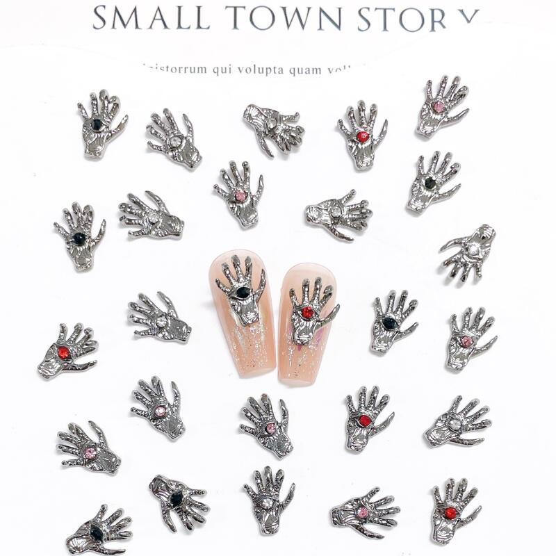 Evil's Eye Hand Nail Art Charms With Rhinestones 3D Alloy Nail Gem Accessories