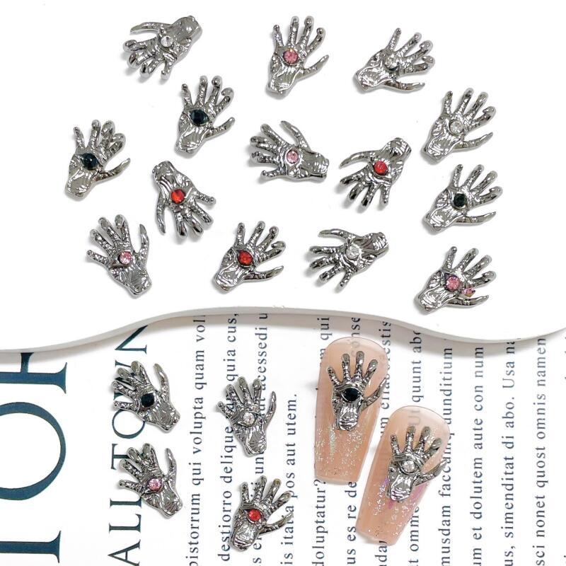 Evil's Eye Hand Nail Art Charms With Rhinestones 3D Alloy Nail Gem Accessories