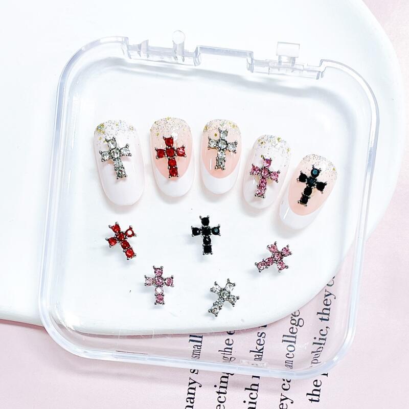 Cross Nail Charms With Rhinestones 3D Alloy Cross Shape Nail Gems