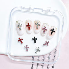 Cross Nail Charms With Rhinestones 3D Alloy Cross Shape Nail Gems
