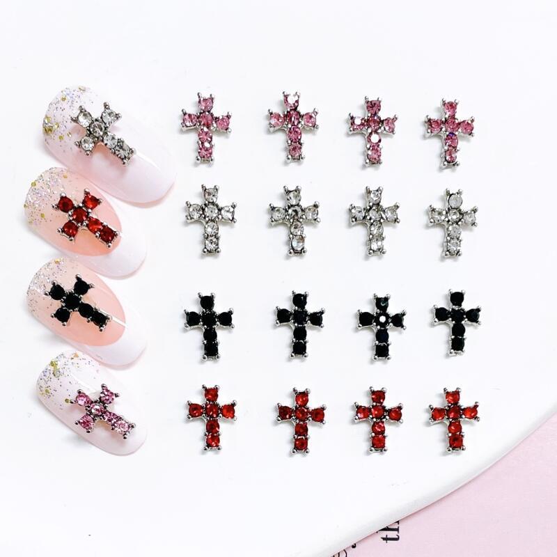 Cross Nail Charms With Rhinestones 3D Alloy Cross Shape Nail Gems