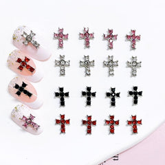 Cross Nail Charms With Rhinestones 3D Alloy Cross Shape Nail Gems