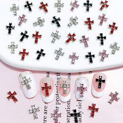 Cross Nail Charms With Rhinestones 3D Alloy Cross Shape Nail Gems