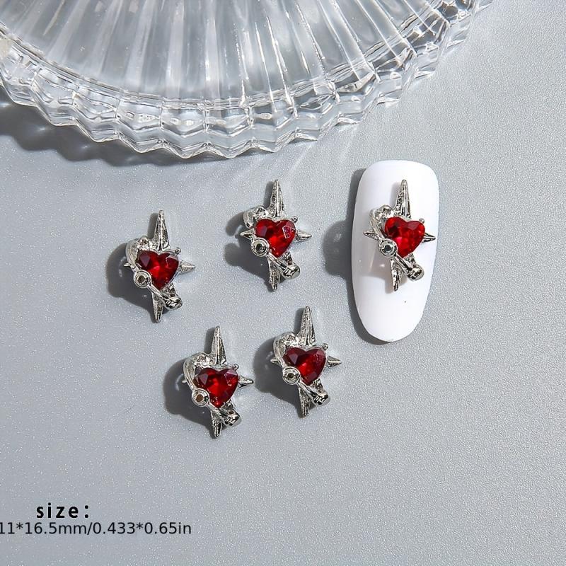10pcs Star Nail Art Charms with Heart Rhinestones 3D Nail Gems