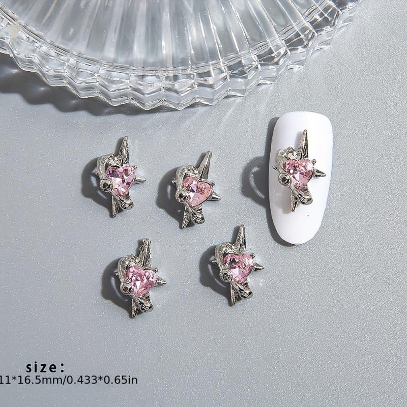 10pcs Star Nail Art Charms with Heart Rhinestones 3D Nail Gems