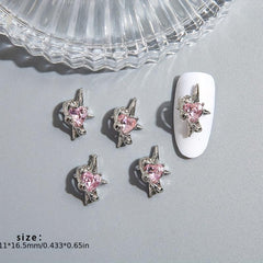 10pcs Star Nail Art Charms with Heart Rhinestones 3D Nail Gems