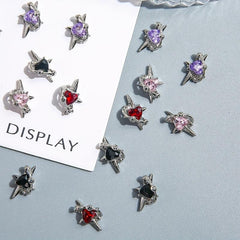 10pcs Star Nail Art Charms with Heart Rhinestones 3D Nail Gems