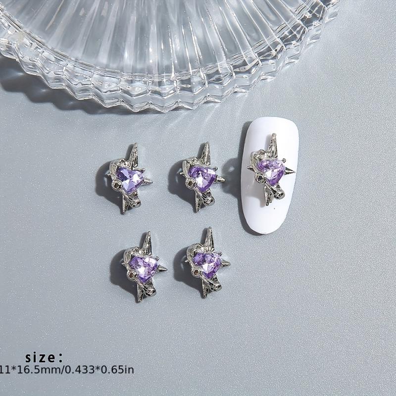 10pcs Star Nail Art Charms with Heart Rhinestones 3D Nail Gems