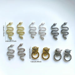 12 Pcs 3D Retro Snake Nail Art Charms Metal Snake Horse Nail Art Accessories