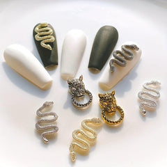 12 Pcs 3D Retro Snake Nail Art Charms Metal Snake Horse Nail Art Accessories