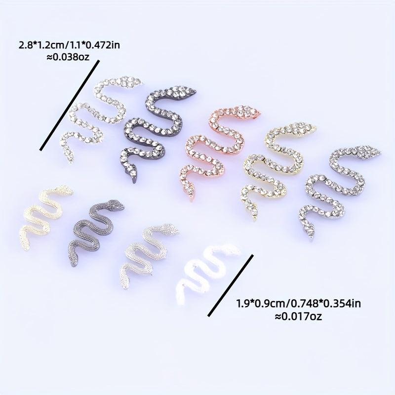 3D Snake Nail Art Charms with Rhinestones and Gems