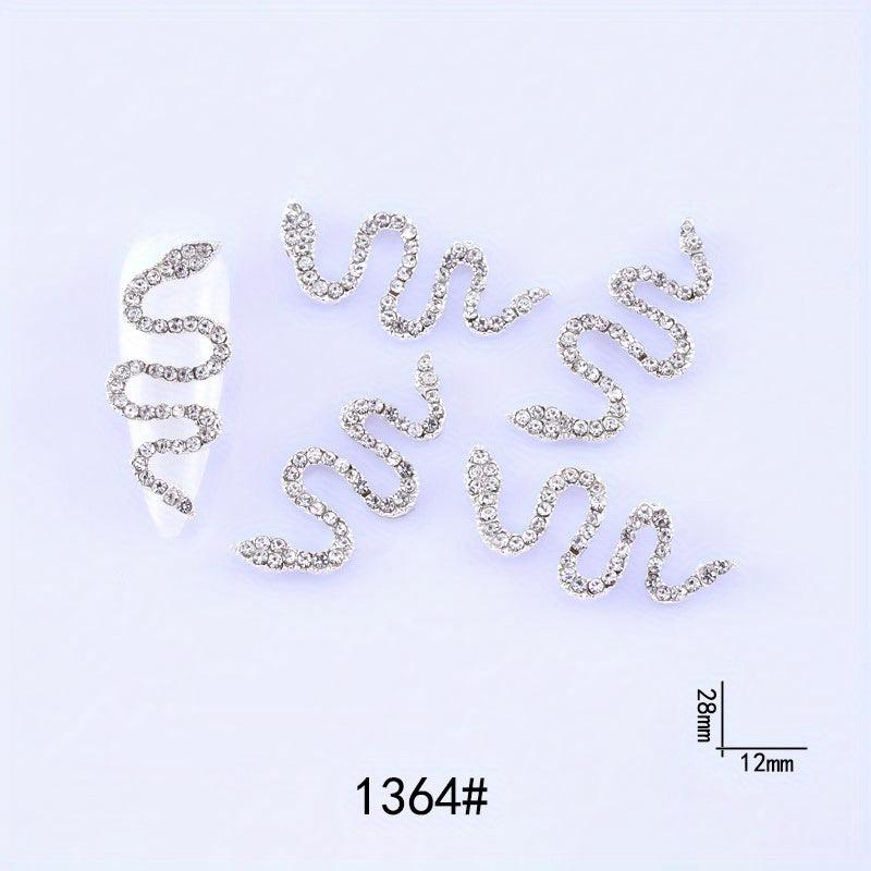 3D Snake Nail Art Charms with Rhinestones and Gems