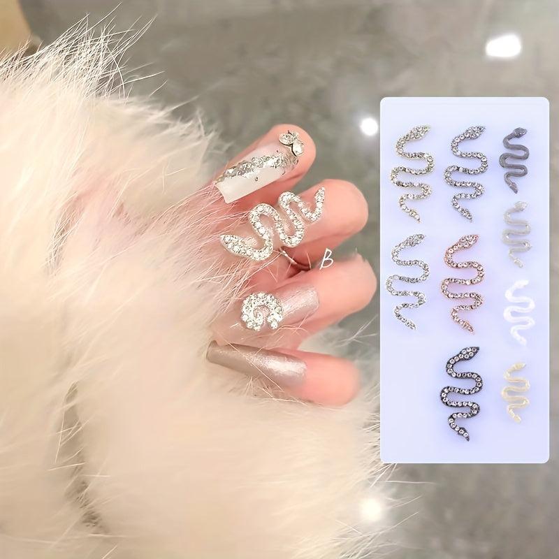 3D Snake Nail Art Charms with Rhinestones and Gems