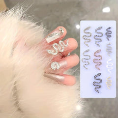 3D Snake Nail Art Charms with Rhinestones and Gems