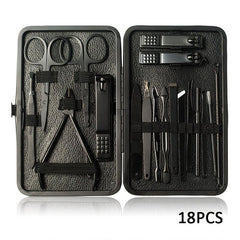18 Pcs Stainless Steel Pedicure Kit Nail Clipper Ear Spoon Nail Files Unisex