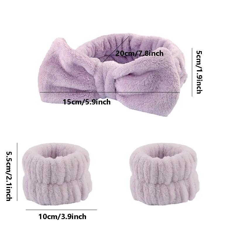 3Pcs Women's Bow Hair Band & Wristband Set for Face Washing, Makeup, Skincare