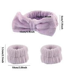 3Pcs Women's Bow Hair Band & Wristband Set for Face Washing, Makeup, Skincare