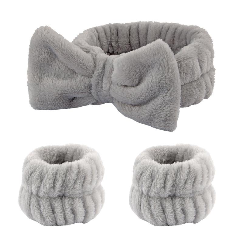 3Pcs Women's Bow Hair Band & Wristband Set for Face Washing, Makeup, Skincare