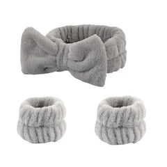 3Pcs Women's Bow Hair Band & Wristband Set for Face Washing, Makeup, Skincare
