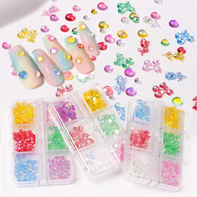 3D Cherry Rhinestones in 6 Grids Nail Bead Aurora Candy Rhinestones