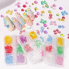 3D Cherry Rhinestones in 6 Grids Nail Bead Aurora Candy Rhinestones