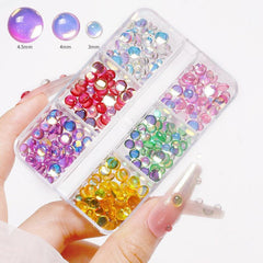 3D Cherry Rhinestones in 6 Grids Nail Bead Aurora Candy Rhinestones