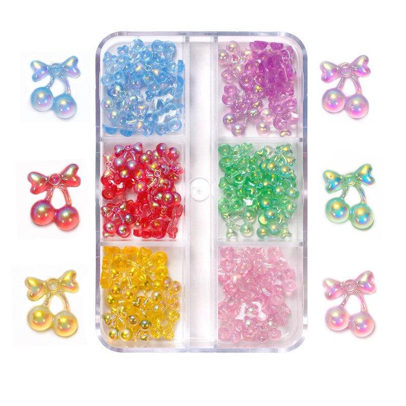 3D Cherry Rhinestones in 6 Grids Nail Bead Aurora Candy Rhinestones