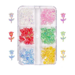 3D Cherry Rhinestones in 6 Grids Nail Bead Aurora Candy Rhinestones