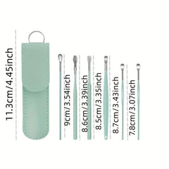 Portable Spring Ear Wax Cleaning Tool Stainless Steel Spoon Kit Green