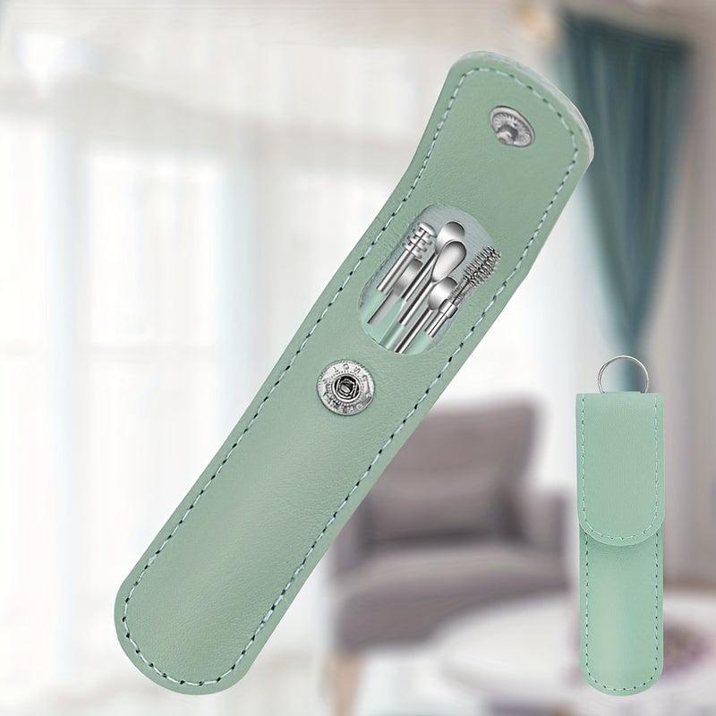 Portable Spring Ear Wax Cleaning Tool Stainless Steel Spoon Kit Green