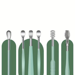 Portable Spring Ear Wax Cleaning Tool Stainless Steel Spoon Kit Green