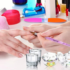 6pcs Crystal Nail Art Brush Set with Dappen Dishes and Liquid Cup