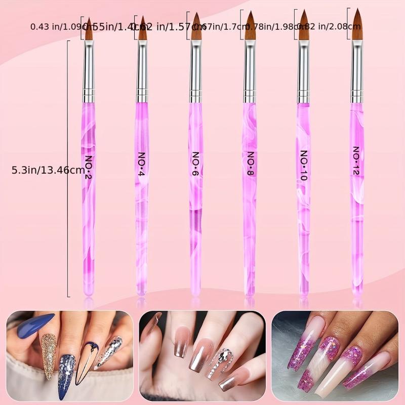 6pcs Crystal Nail Art Brush Set with Dappen Dishes and Liquid Cup