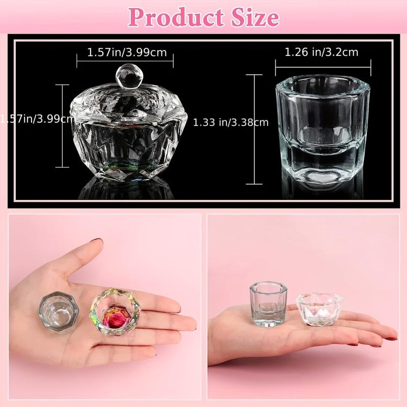 6pcs Crystal Nail Art Brush Set with Dappen Dishes and Liquid Cup