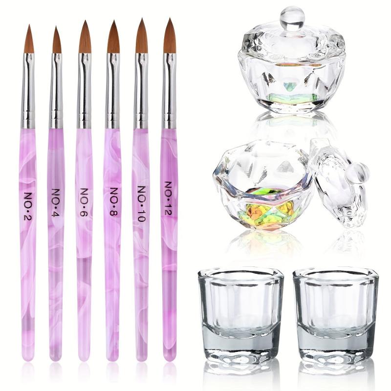 6pcs Crystal Nail Art Brush Set with Dappen Dishes and Liquid Cup