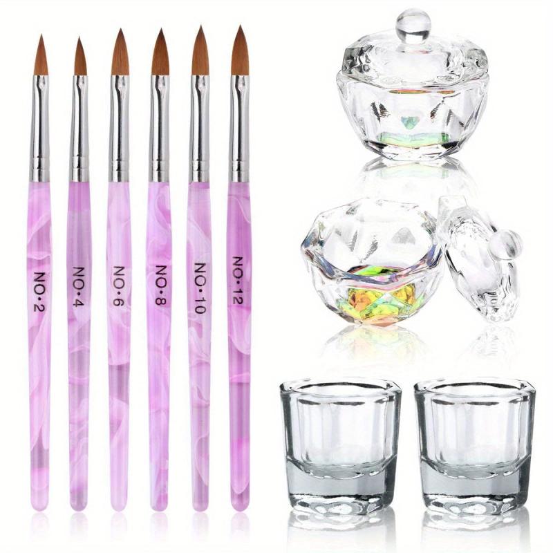 6pcs Crystal Nail Art Brush Set with Dappen Dishes and Liquid Cup