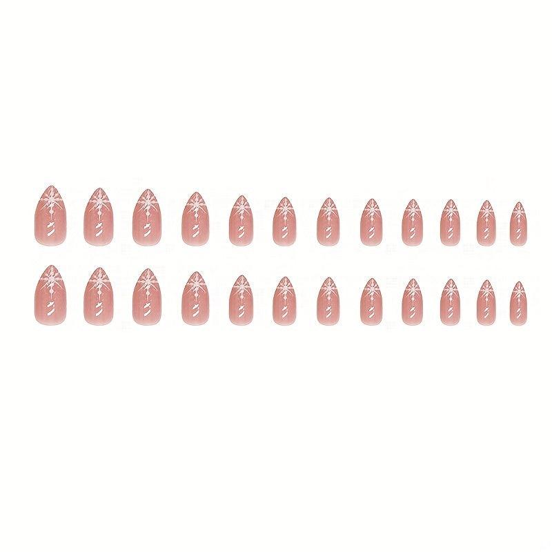 24pcs Snowflake French Tip Press On Nails Almond Shape Glitter Full Coverage