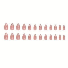 24pcs Snowflake French Tip Press On Nails Almond Shape Glitter Full Coverage