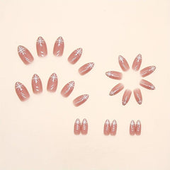 24pcs Snowflake French Tip Press On Nails Almond Shape Glitter Full Coverage
