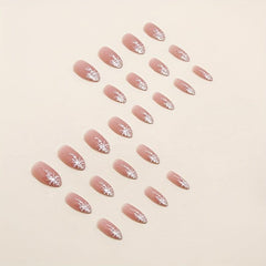 24pcs Snowflake French Tip Press On Nails Almond Shape Glitter Full Coverage