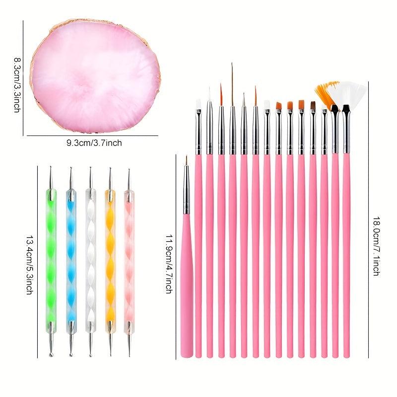 21 pcs Nail Art Brush Set with Dotting Tools and Palette for DIY Manicure
